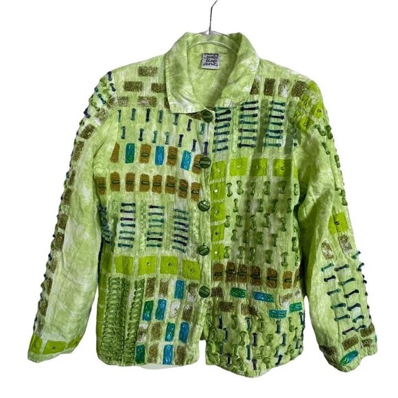Parsley & Sage Embellished Button Up Jacket Shirt Lime Green Size S - Picture 1 of 7
